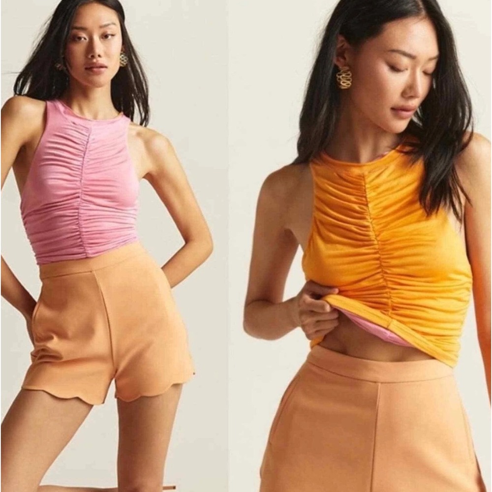 NWT‎ Free People Dancing Queen Reversible Ruched Tank Top Pink Orange XS